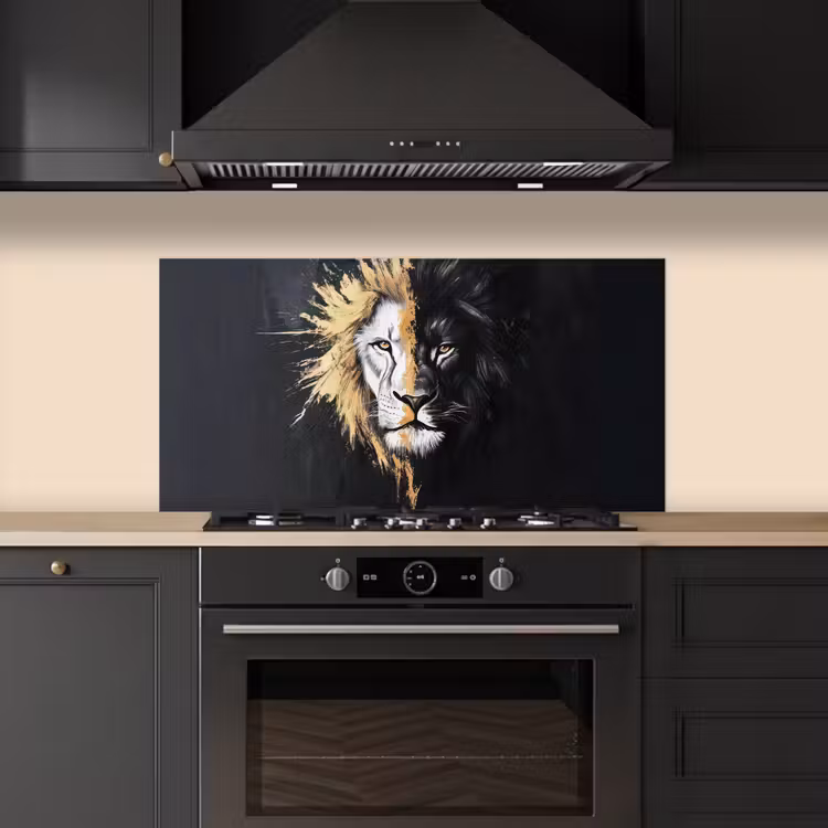 Leeuw - Gesplitst - Zwart - Lijn keuken achterwand spatscherm middel -sfeer1