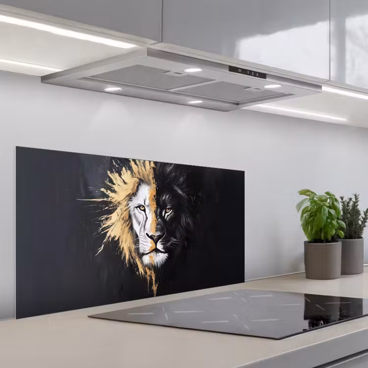 Leeuw - Gesplitst - Zwart - Lijn keuken achterwand spatscherm middel -3d_schuin