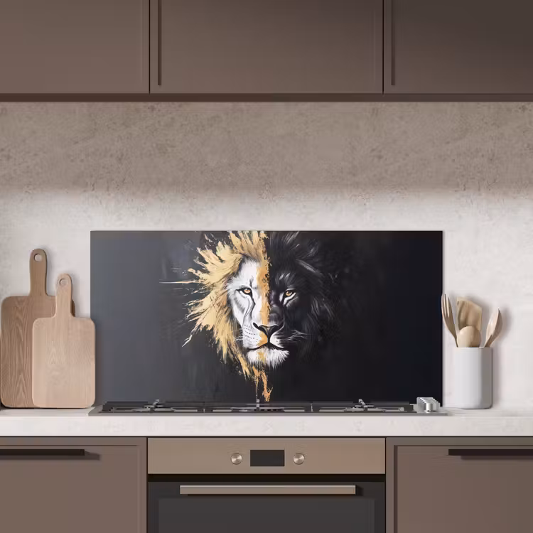 Leeuw - Gesplitst - Zwart - Lijn keuken achterwand spatscherm middel -sfeer2