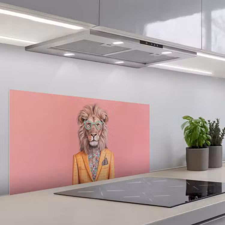 Leeuw - Pak - Geruit - Bril keuken achterwand spatscherm middel -3d_schuin