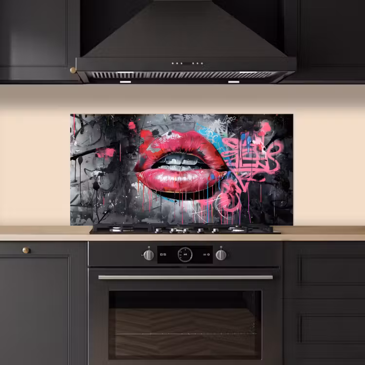 Lippen - Felroze - Graffiti - Verfstrepen keuken achterwand spatscherm middel -sfeer1