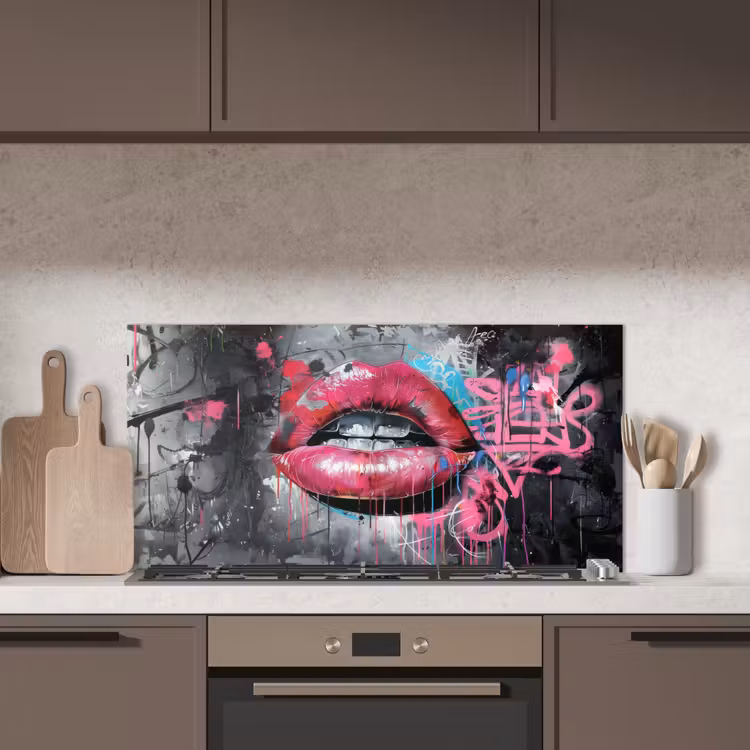 Lippen - Felroze - Graffiti - Verfstrepen keuken achterwand spatscherm middel -sfeer2