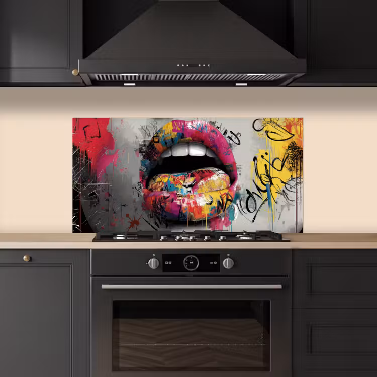 Lippen - Graffiti - Expressief keuken achterwand spatscherm middel -sfeer1