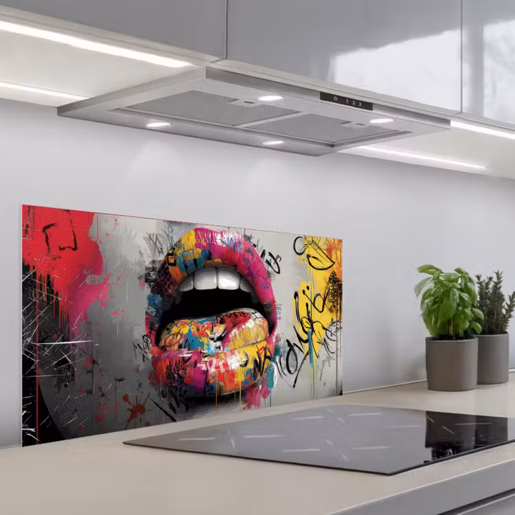 Lippen - Graffiti - Expressief keuken achterwand spatscherm middel -3d_schuin