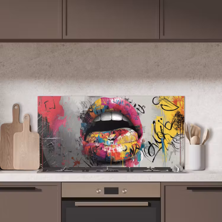 Lippen - Graffiti - Expressief keuken achterwand spatscherm middel -sfeer2