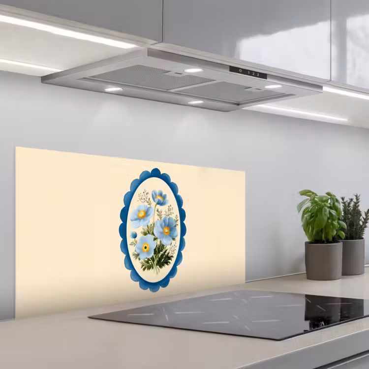 Lijst - Bloemen - Lichtblauw - Illustratie keuken achterwand spatscherm middel -3d_schuin