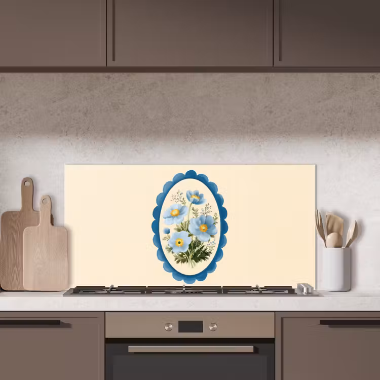 Lijst - Bloemen - Lichtblauw - Illustratie keuken achterwand spatscherm middel -sfeer2