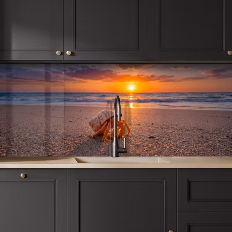Kreeft - Strand - Natuur - Zonsondergang - Oranje keuken achterwand 2 middel -sfeer1