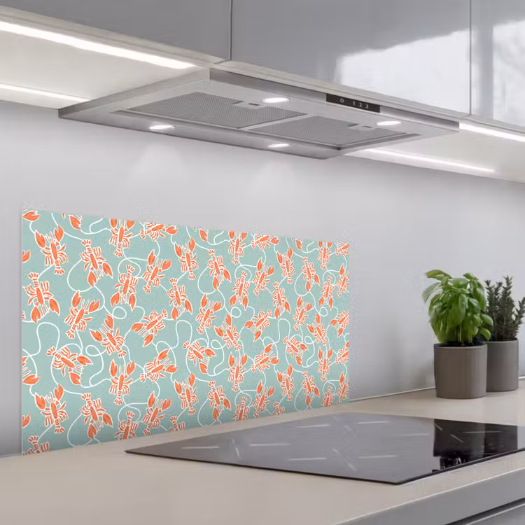 Zee - Kreeft - Groen - Oranje keuken achterwand spatscherm middel 899 -3d_schuin