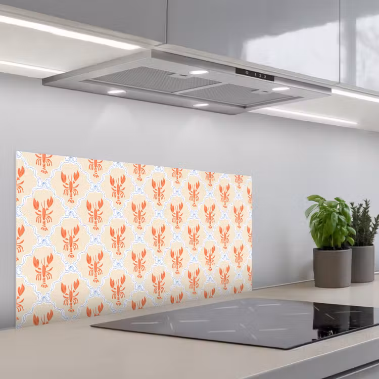Zee - Kreeft  - Blauw - Geel - Oranje keuken achterwand spatscherm middel 899 -3d_schuin