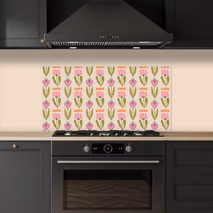 Love - Patroon - Bloemen - Hartjes keuken achterwand spatscherm middel 899 -sfeer1