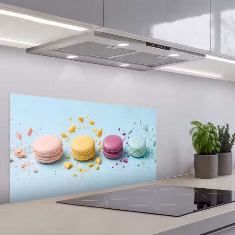 Macarons - Kleurrijk - Pastel keuken achterwand spatscherm middel -3d_schuin