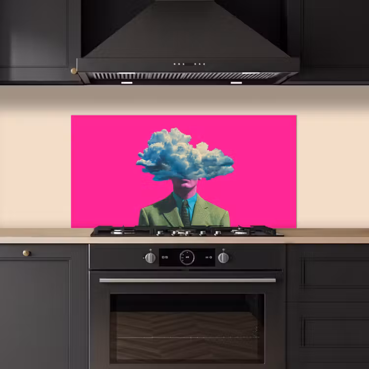 Man - Pak - Wolk - Roze keuken achterwand spatscherm middel -sfeer1