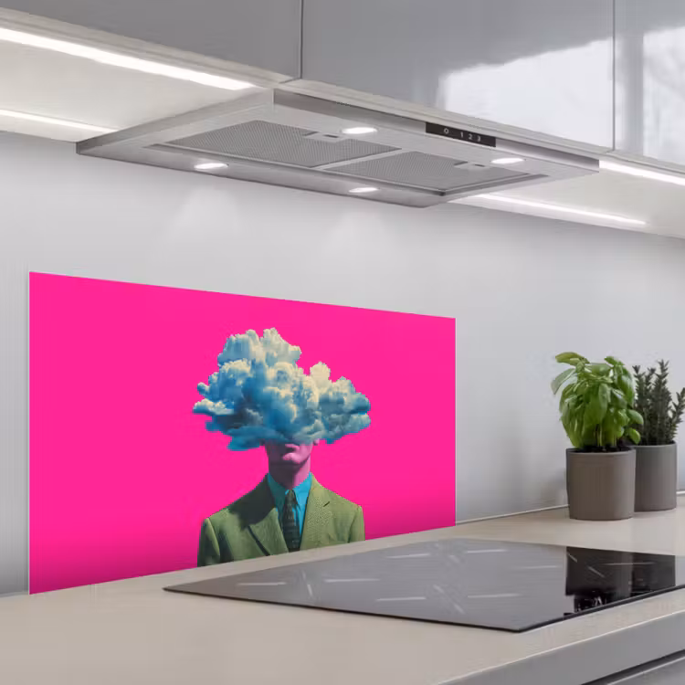 Man - Pak - Wolk - Roze keuken achterwand spatscherm middel -3d_schuin