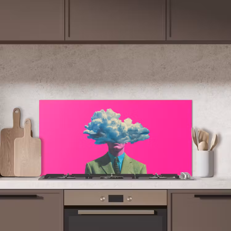 Man - Pak - Wolk - Roze keuken achterwand spatscherm middel -sfeer2