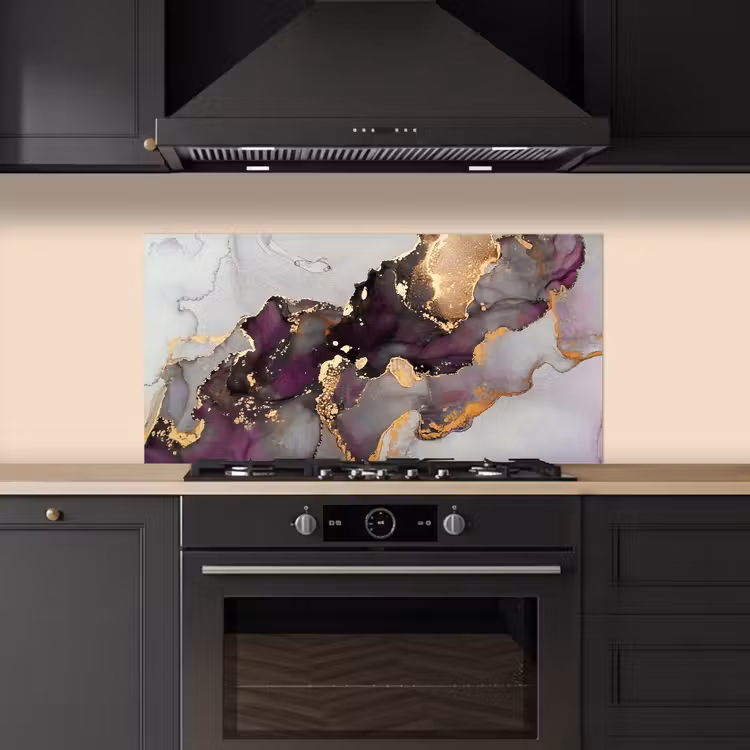 Marmer - Abstract - Goud - Paars keuken achterwand spatscherm middel -sfeer1
