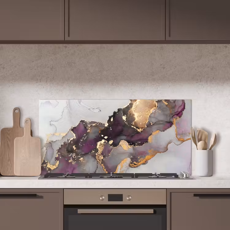 Marmer - Abstract - Goud - Paars keuken achterwand spatscherm middel -sfeer2