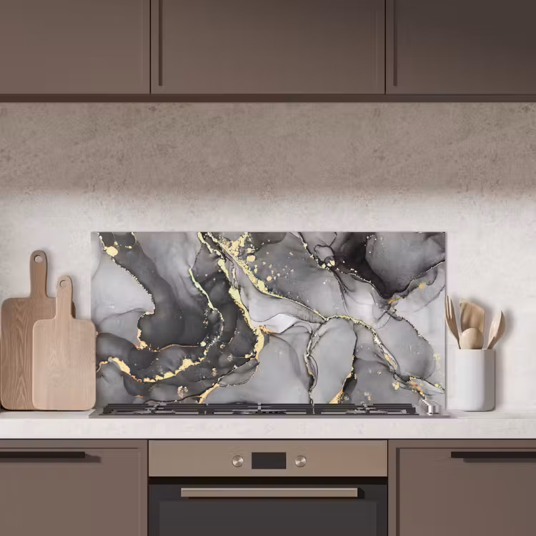 Marmer - Zwart - Goud - Grijs keuken achterwand spatscherm middel -sfeer2