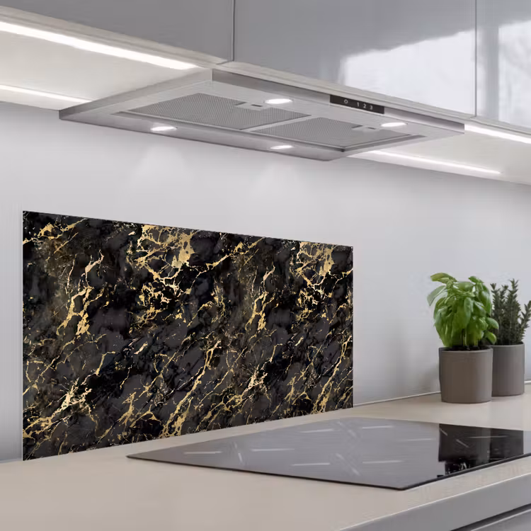Marmer - Zwart - Goudstructuur keuken achterwand spatscherm middel 899 -3d_schuin