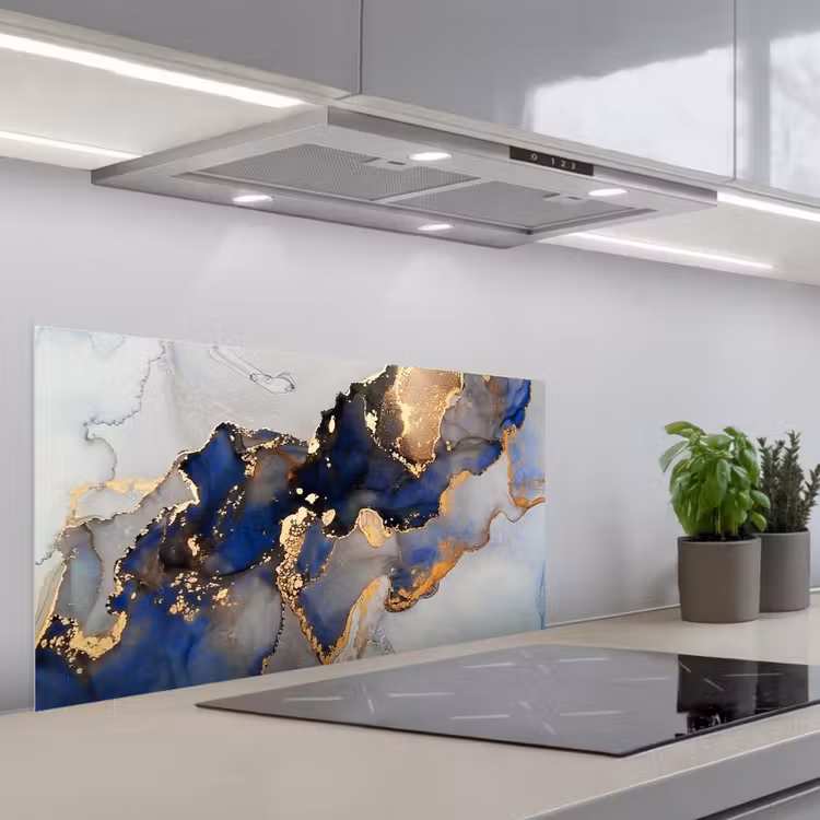Marmer - Blauw - Goud keuken achterwand spatscherm middel -3d_schuin