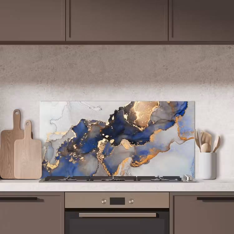 Marmer - Blauw - Goud keuken achterwand spatscherm middel -sfeer2