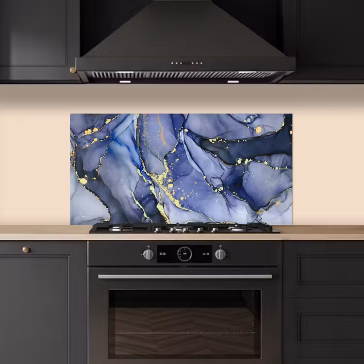Marmer - Goud - Abstract - Blauw keuken achterwand spatscherm middel -sfeer1