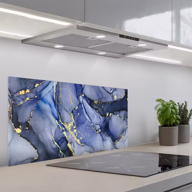Marmer - Goud - Abstract - Blauw keuken achterwand spatscherm middel -3d_schuin