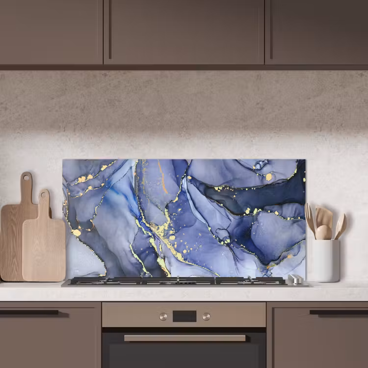 Marmer - Goud - Abstract - Blauw keuken achterwand spatscherm middel -sfeer2