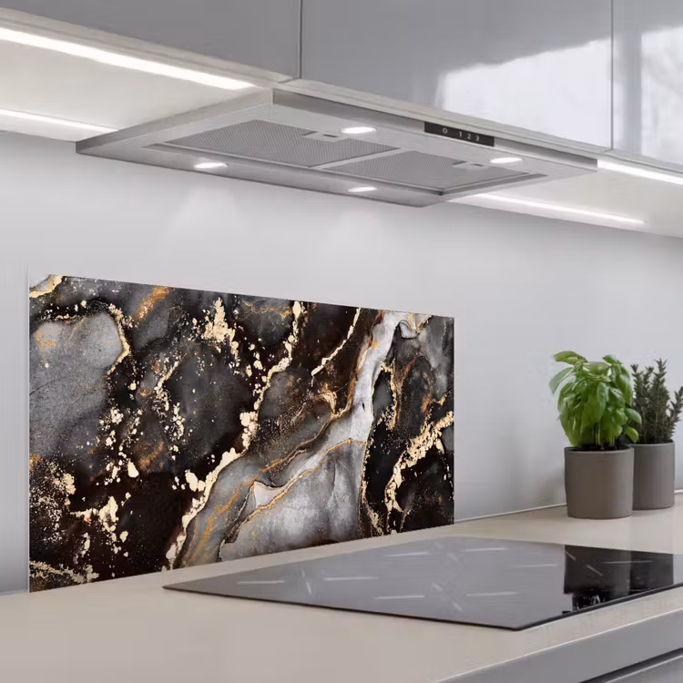 Marmer - Goud - Glitter - Luxe keuken achterwand spatscherm middel -3d_schuin
