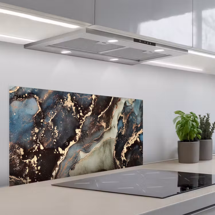Marmer - Goud - Groen keuken achterwand spatscherm middel -3d_schuin