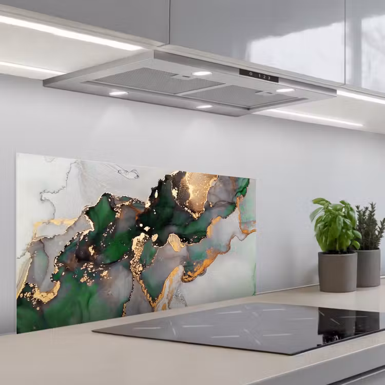 Marmer - Goud - Groen - Luxe keuken achterwand spatscherm middel -3d_schuin