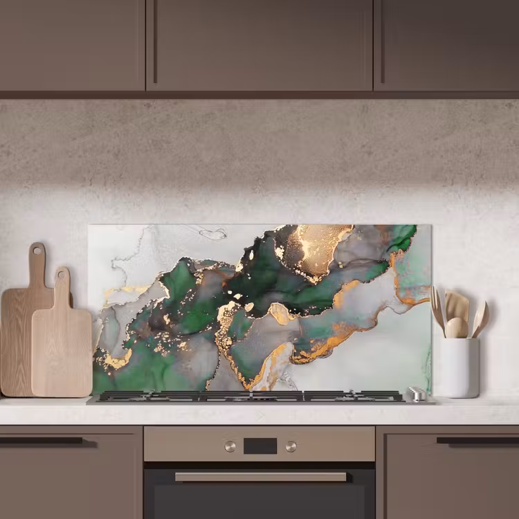 Marmer - Goud - Groen - Luxe keuken achterwand spatscherm middel -sfeer2