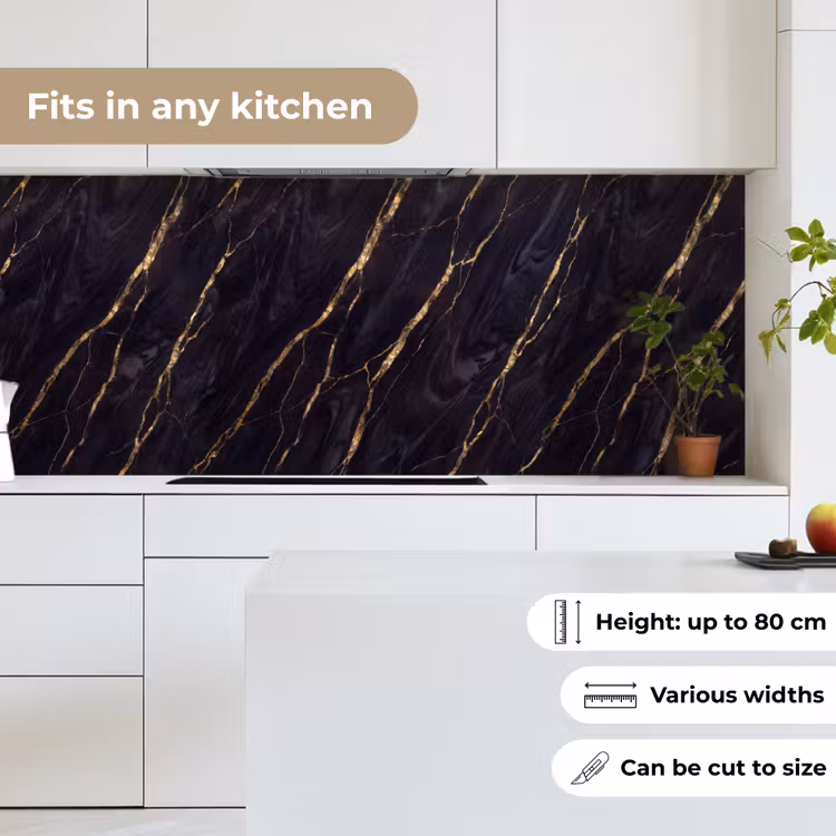 Marmer - Gouden aders - Abstract - Zwart keuken achterwand 2 middel -sfeer4_UK