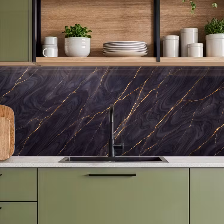 Marmer - Goudaders - Abstract - Modern - Zwart keuken achterwand 2 middel -sfeer3