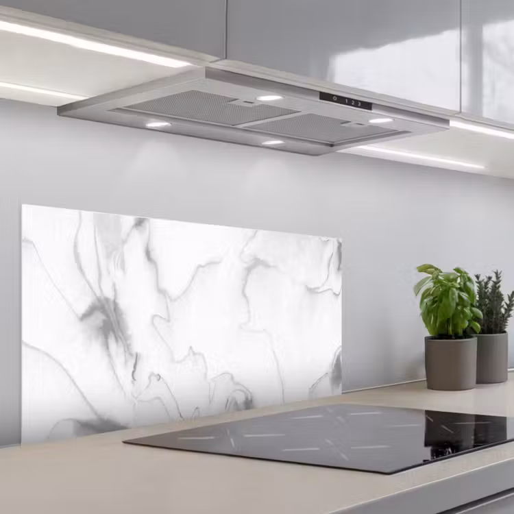 Marmer - Grijs - Wit - Abstract - Marmerlook keuken achterwand spatscherm middel -3d_schuin