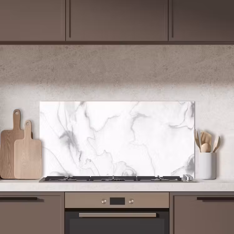 Marmer - Grijs - Wit - Abstract - Marmerlook keuken achterwand spatscherm middel -sfeer2