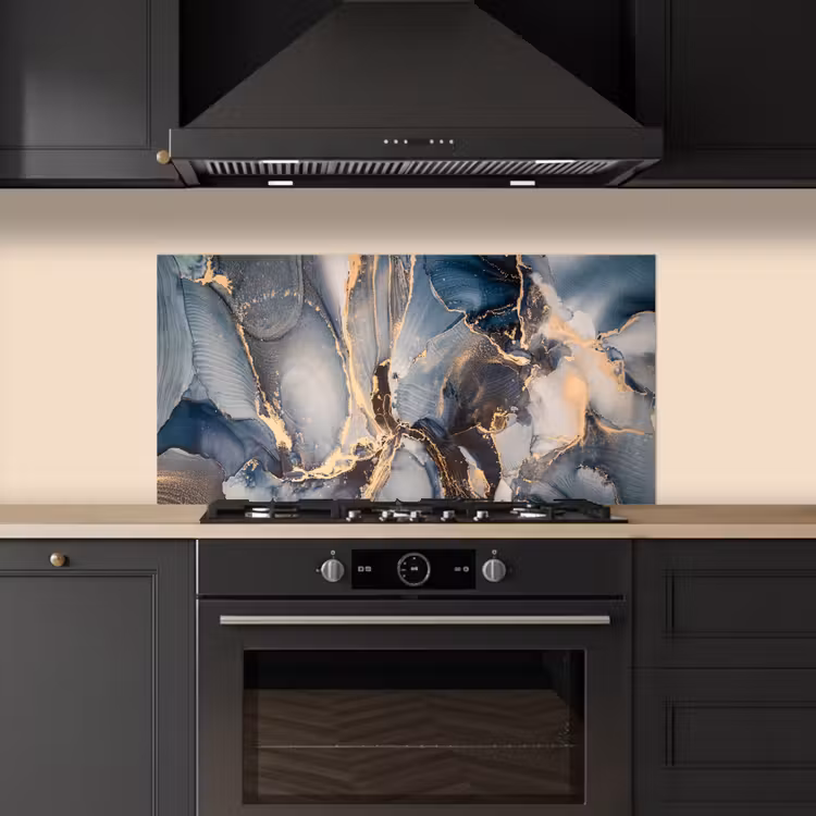 Marmer - Grijs - Blauw - Luxe - Goud keuken achterwand spatscherm middel -sfeer1
