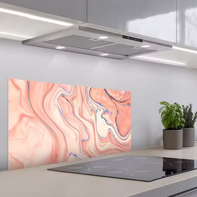 Marmer - Pastel - Roze - Blauw - Marmerlook - Abstract keuken achterwand spatscherm middel -3d_schuin