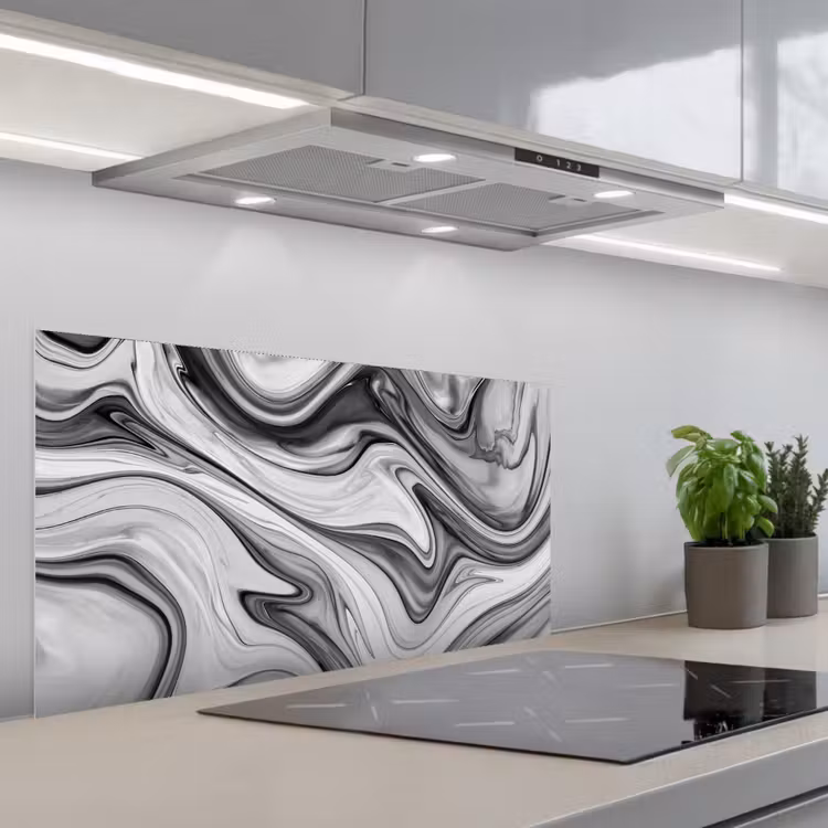 Marmer - Patronen - Grijs - Marmerlook - Zwart keuken achterwand spatscherm middel -3d_schuin