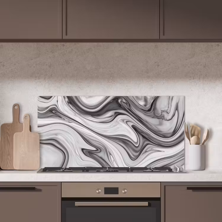 Marmer - Patronen - Grijs - Marmerlook - Zwart keuken achterwand spatscherm middel -sfeer2