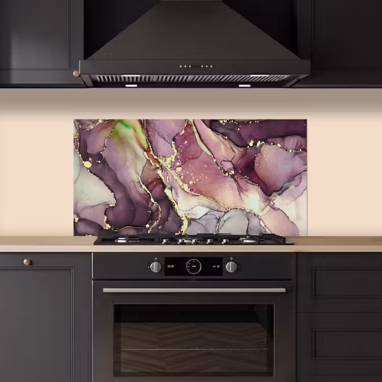 Marmer - Rood - Paars - Goud keuken achterwand spatscherm middel -sfeer1