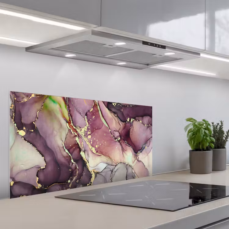 Marmer - Rood - Paars - Goud keuken achterwand spatscherm middel -3d_schuin