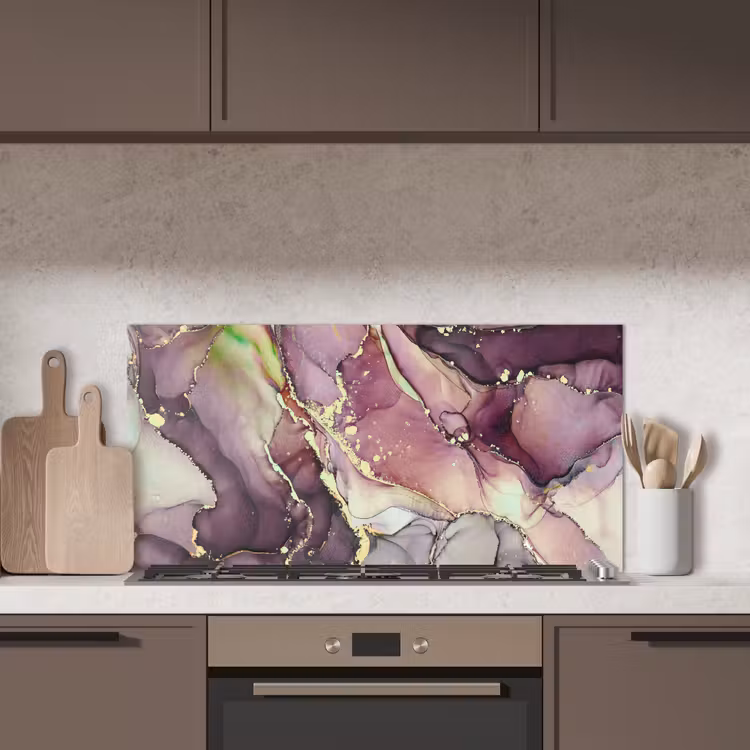 Marmer - Rood - Paars - Goud keuken achterwand spatscherm middel -sfeer2