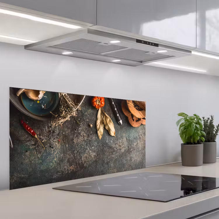 Marmer - Groente - Herfst - Pompoen - Rustiek - Kruiden keuken achterwand spatscherm middel -3d_schuin