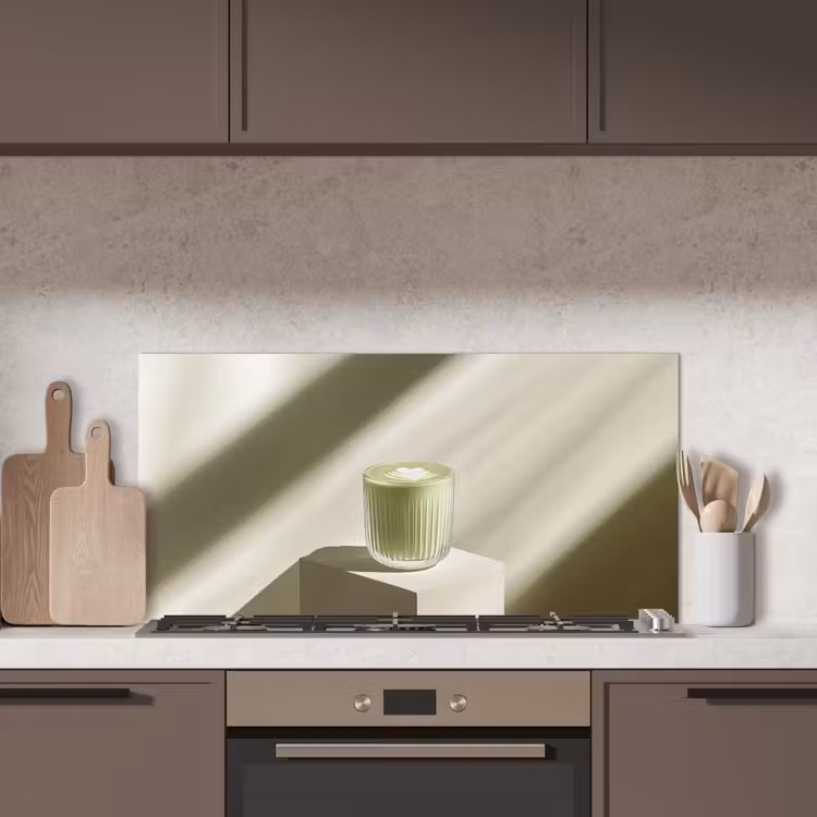 Matcha - Glas - Groen - Minimalistisch keuken achterwand spatscherm middel -sfeer2