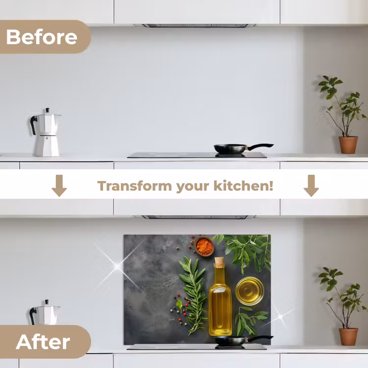 Mediterrane Keukenessenties keuken achterwand spatscherm middel -voor_na_EN