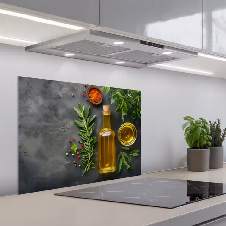 Mediterrane Keukenessenties keuken achterwand spatscherm middel -3d_schuin