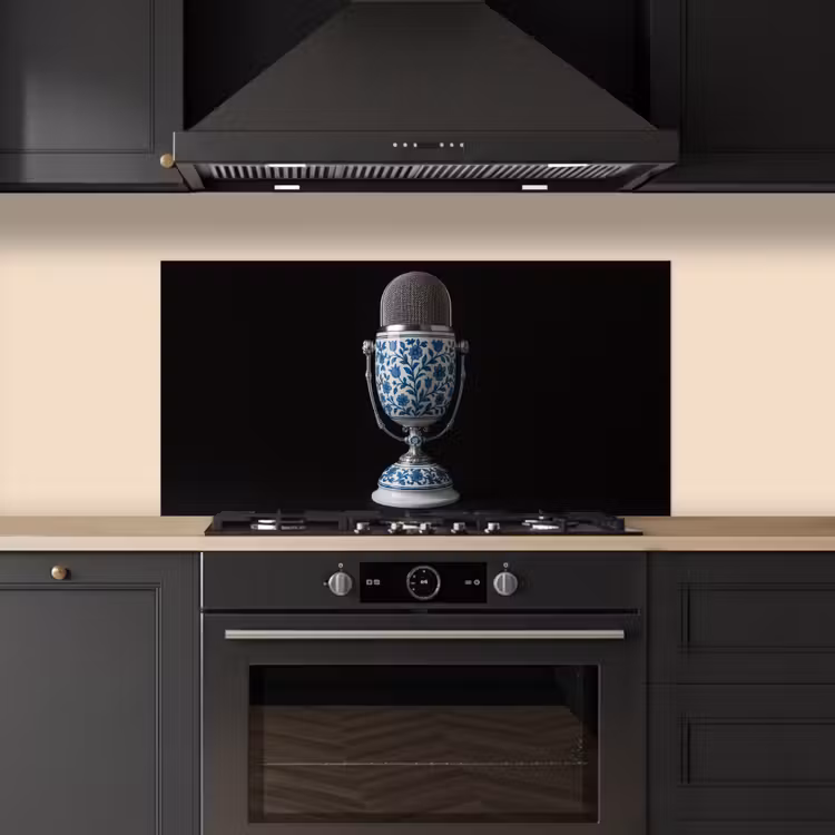 Microfoon - Delfts blauw - Muziek keuken achterwand spatscherm middel -sfeer1