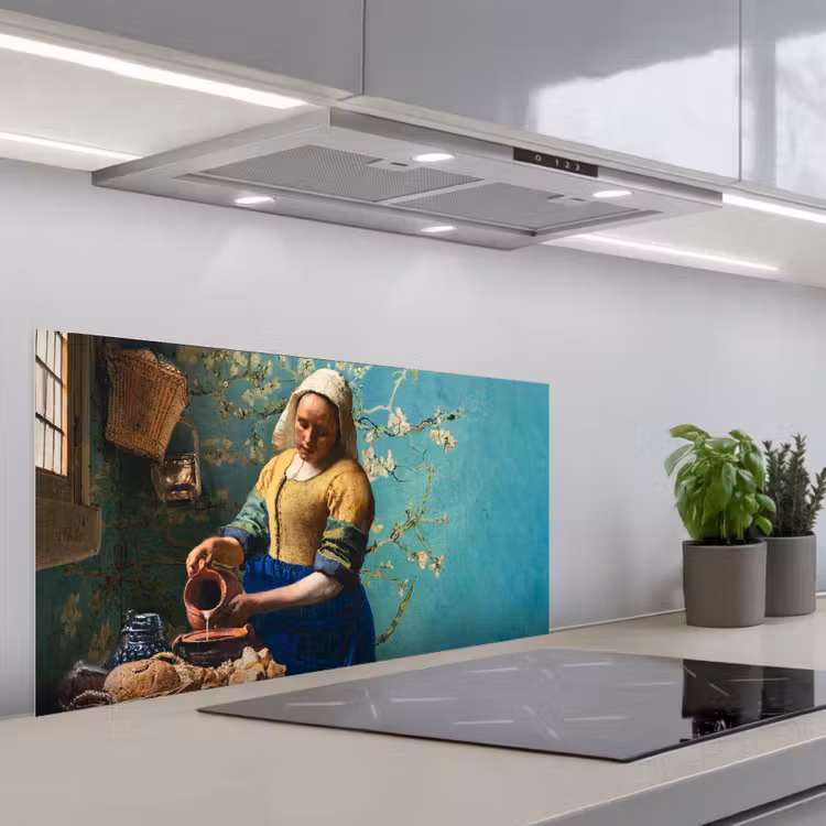 Melkmeisje - Amandelbloesem - Van Gogh - Vermeer - Schilderij - Oude meesters keuken achterwand spatscherm middel -3d_schuin
