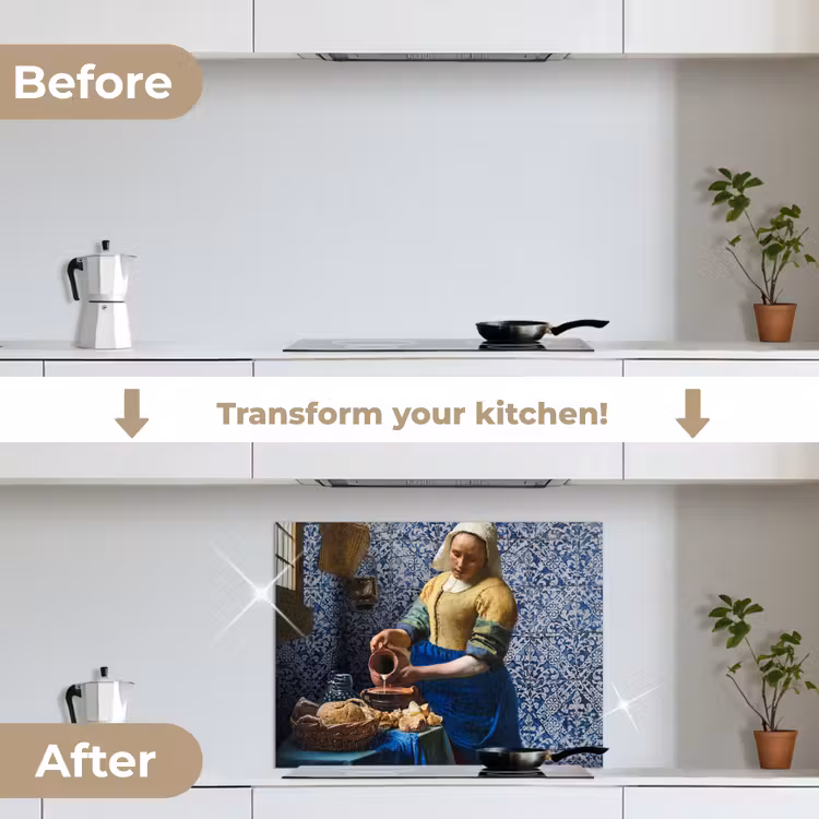 Melkmeisje - Delfts Blauw - Vermeer - Schilderij - Oude meesters keuken achterwand spatscherm middel -voor_na_EN